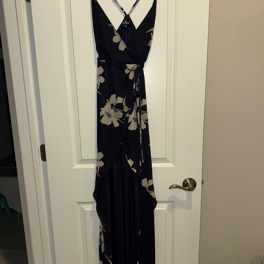 Lulu's Navy and Cream Floral High Low Dress